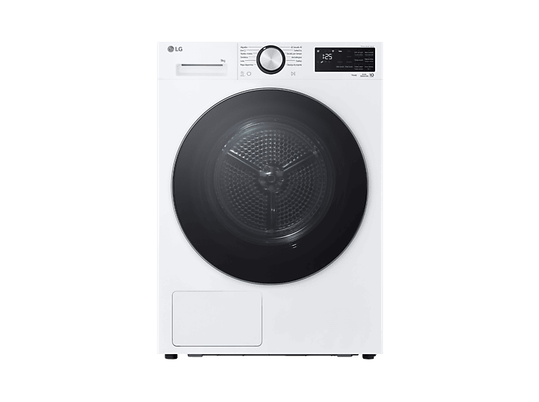 Secadora bomba de calor - LG RHX5009TLC, 9 kg, 12 programas, AI DUAL Inverter™, ThinQ™, Blanco