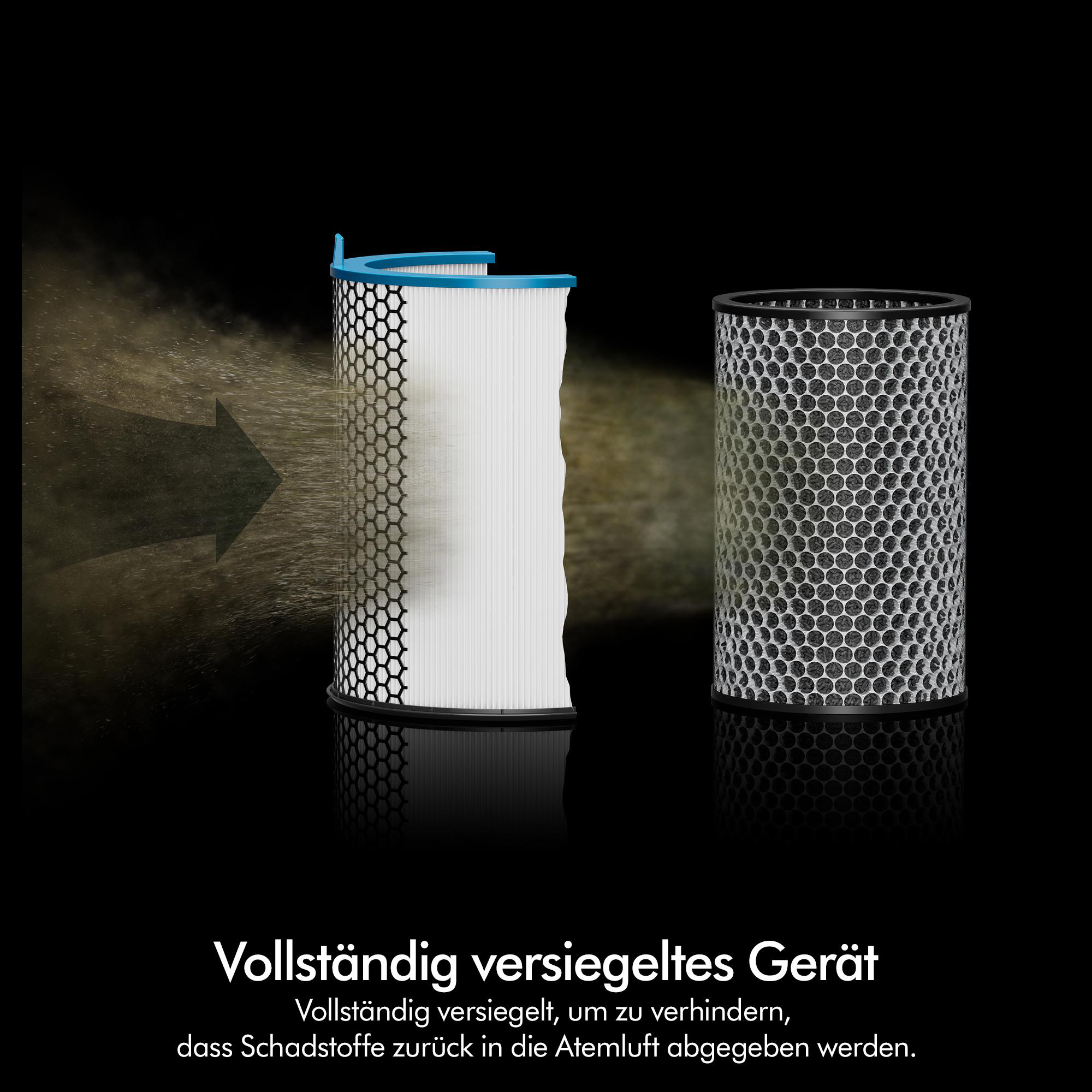 Zwei Luftfilter auf schwarzem Hintergrund, einer verschmutzt, einer neu.