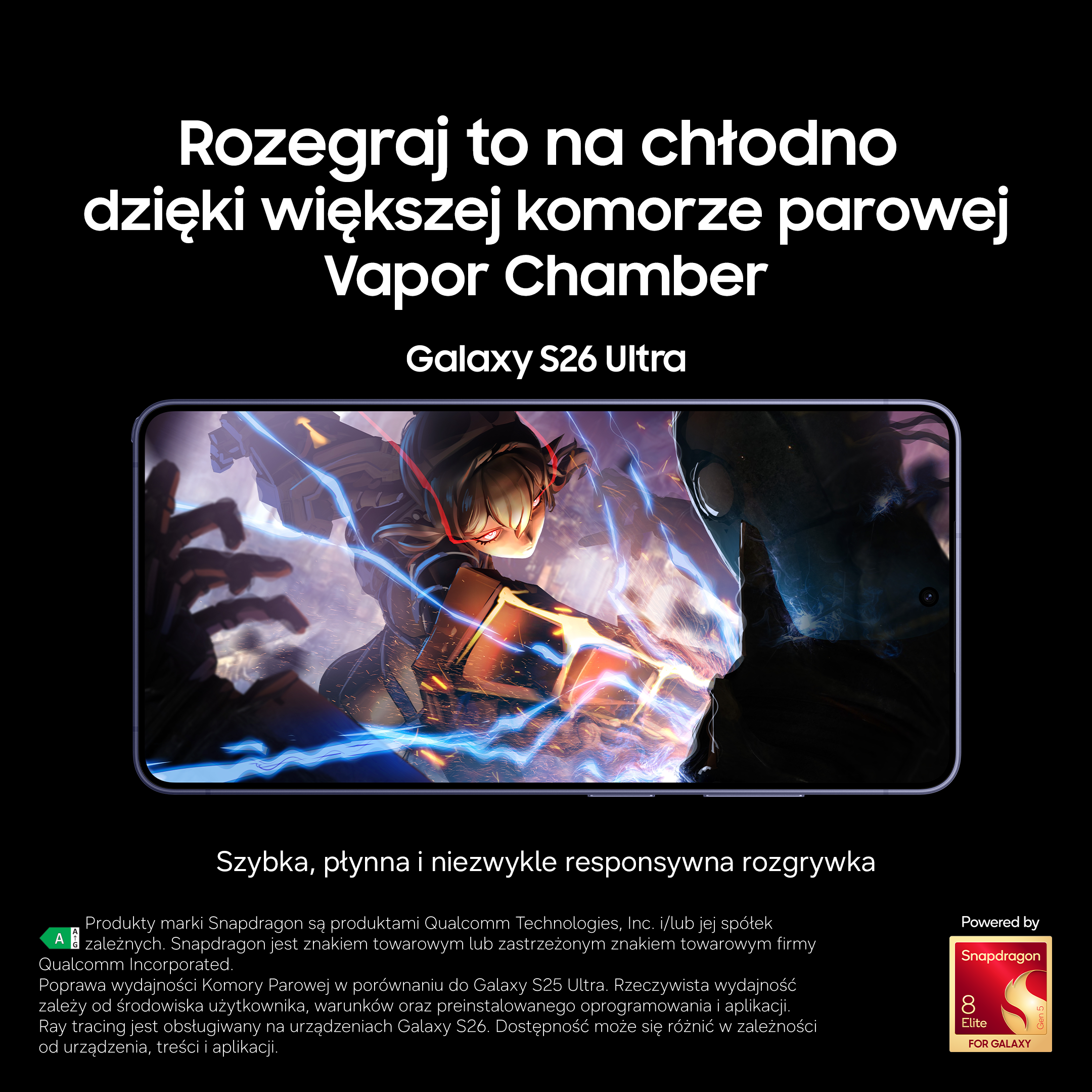 Grafika postaci z gry na telefonie z napisem "Galaxy S26 Ultra".