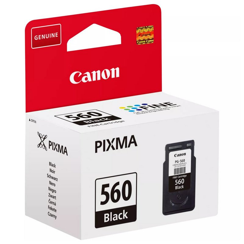 Caja de un cartucho de tinta FINE negro Canon PG-560.