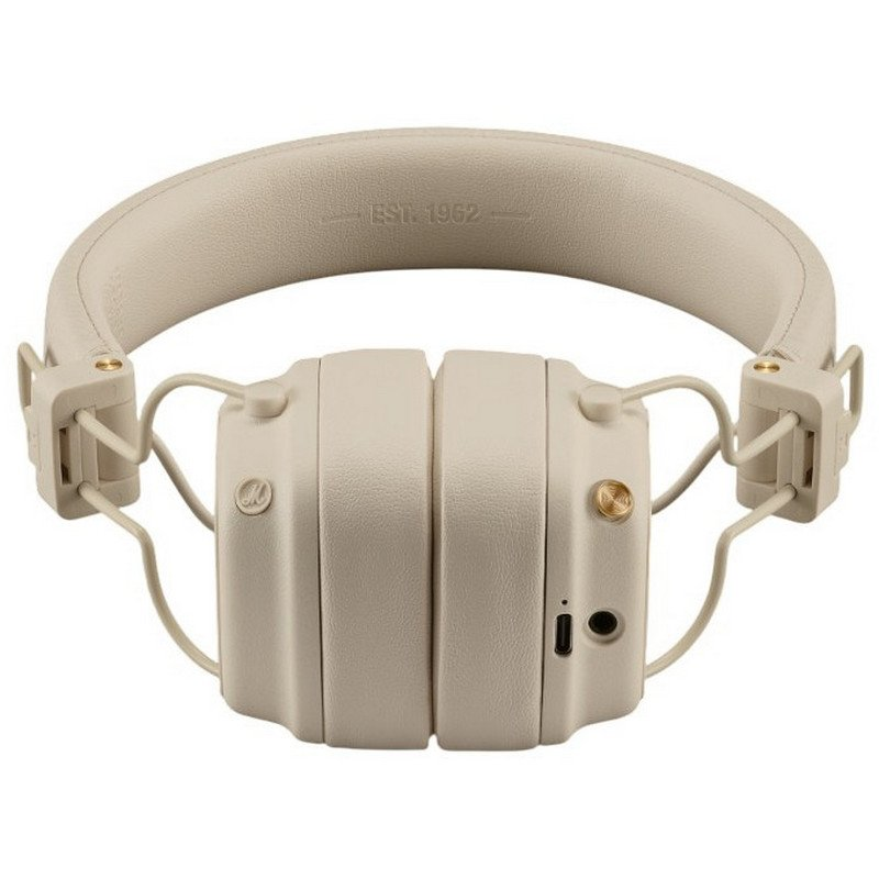 Auriculares Marshall beige con "EST. 1962" en relieve.