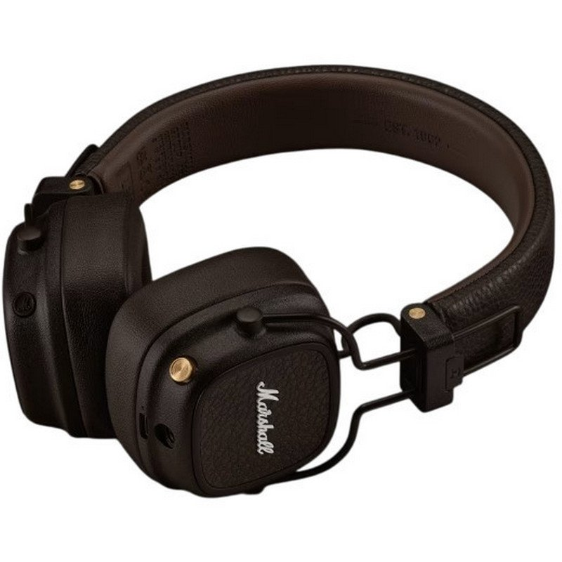 Auriculares Marshall negros con detalles dorados y diadema acolchada.