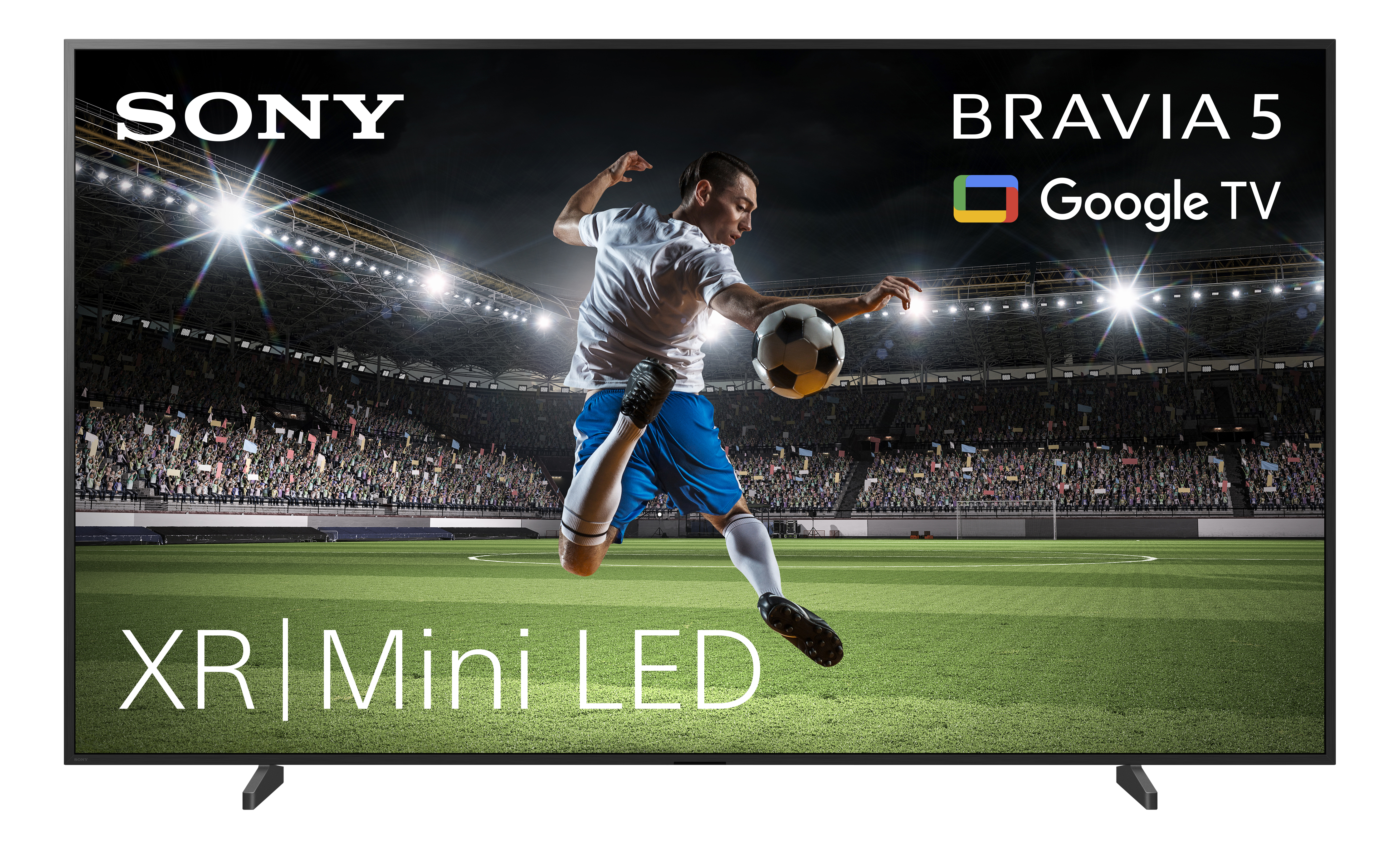 Sony Bravia 5 TV zeigt einen Fußballspieler im Stadion. XR Mini LED.