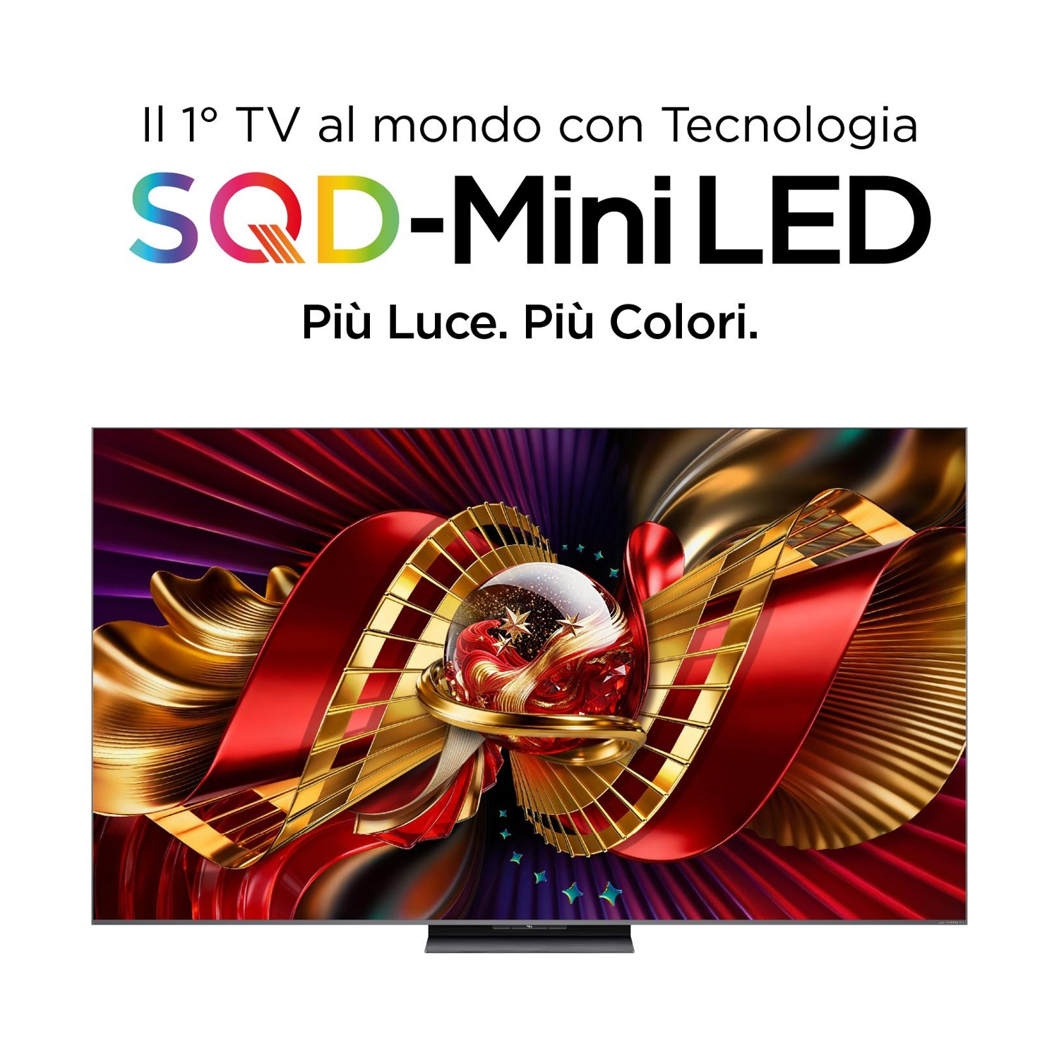 Una TV moderna con logo SQD-Mini LED. Offre più luce e colori.