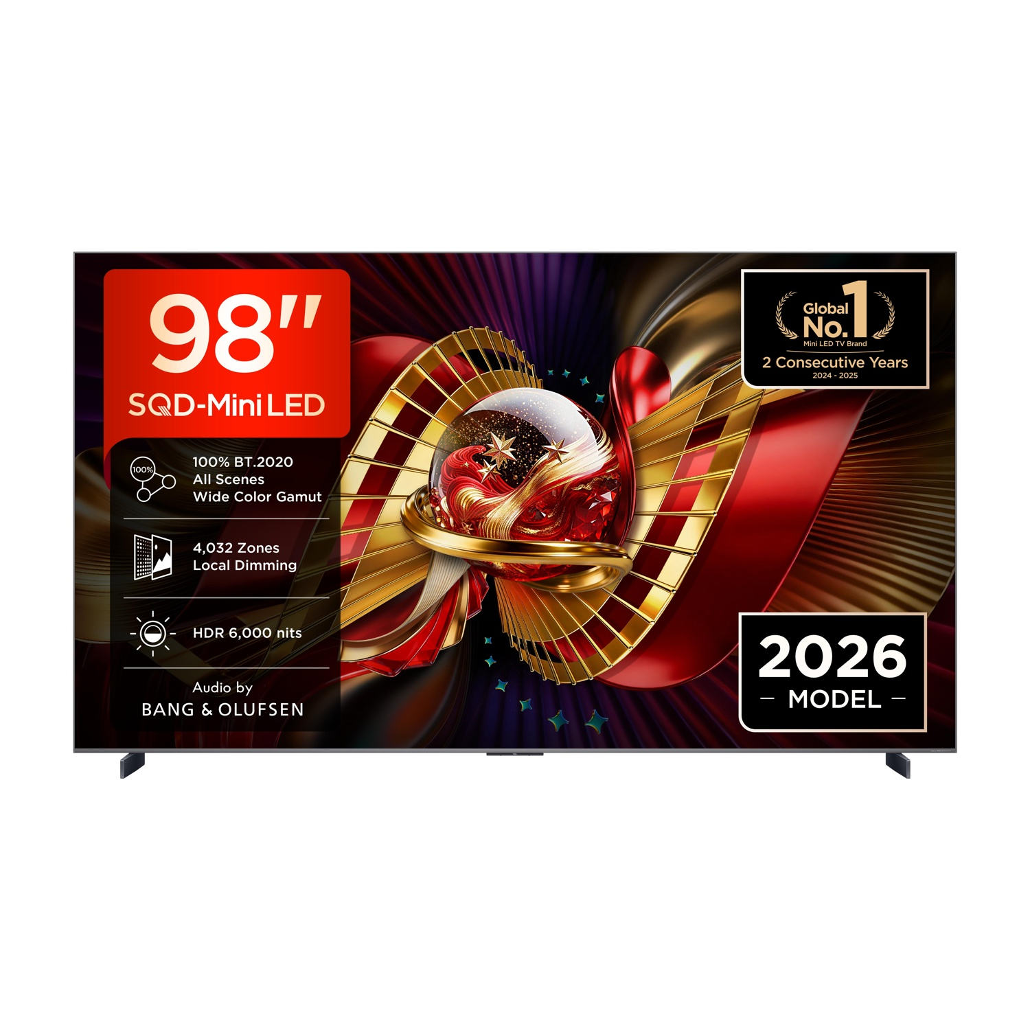 TV 98" SQD-Mini LED: Brand N.1 globale, 4032 zone, HDR 6000 nits, audio Bang & Olufsen.