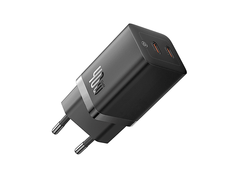 Cargador de pared - OS-Baseus GaN5 Pro, 40W, Doble puerto USB-C, Carga rápida, Tecnología GaN5, Negro