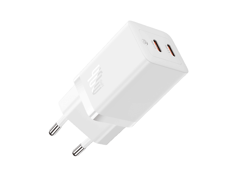 Cargador de pared - OS-Baseus GaN5 Pro, 40W, Doble puerto USB-C, Carga rápida, Tecnología GaN5, Blanco