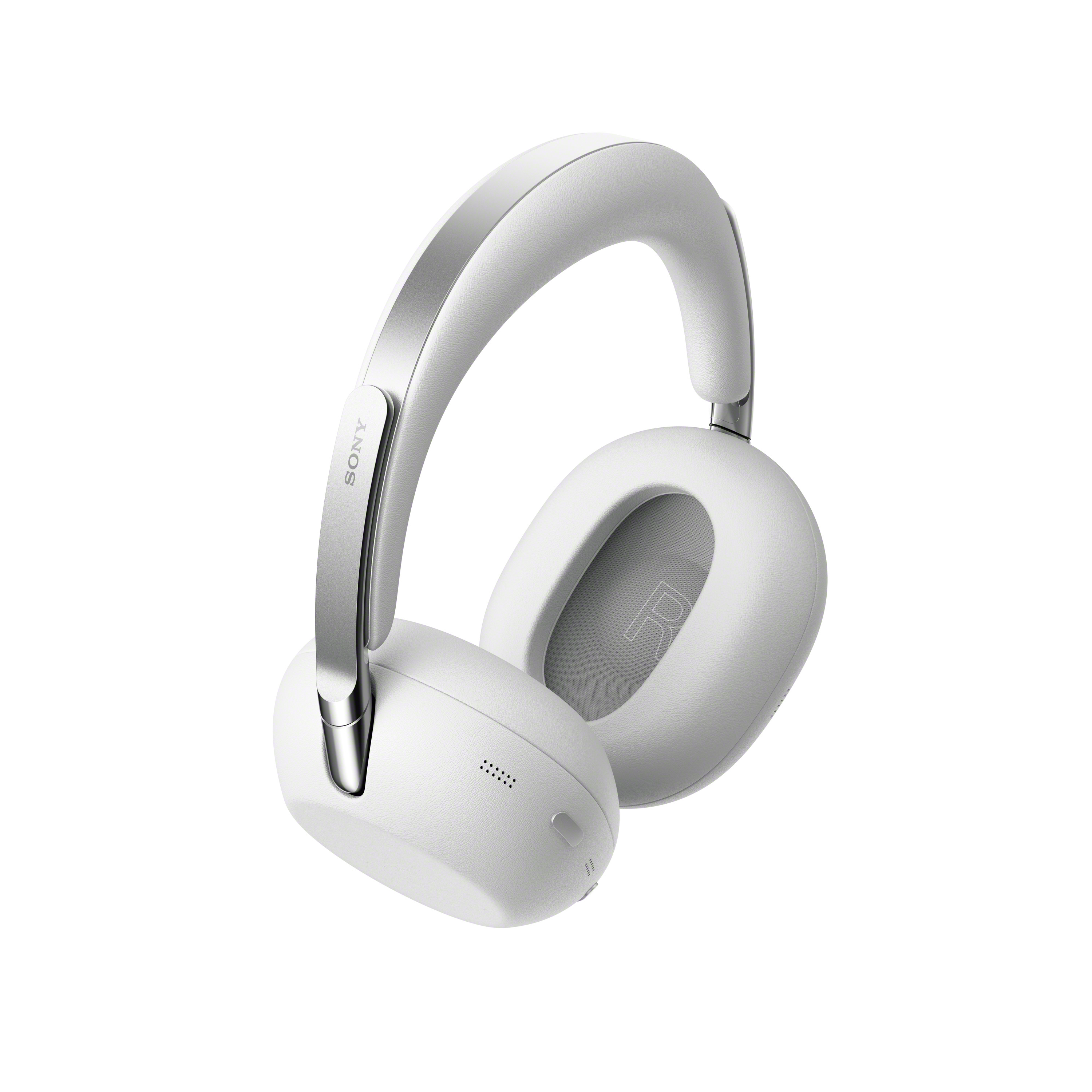 Weiße Over-Ear-Kopfhörer mit silbernen Akzenten und dem Sony-Logo.