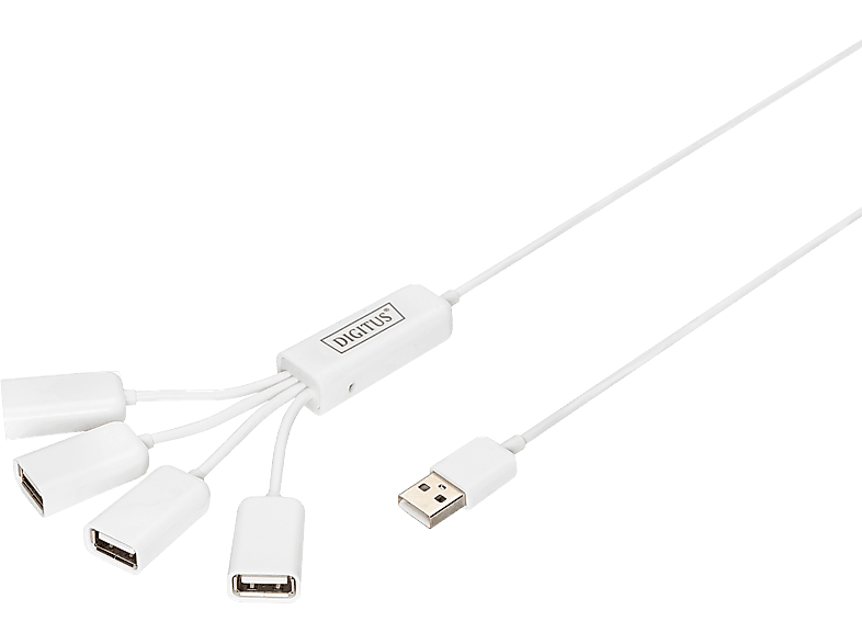 DIGITUS Slim Spider USB-Hub, 4x USB A-Ports, 1m, Weiß