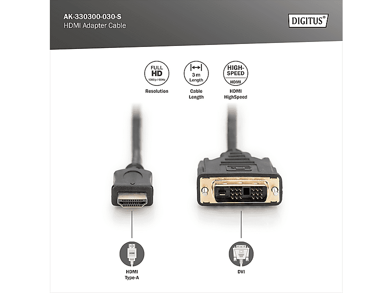 DIGITUS HDMI-Adapterkabel, 3m, Schwarz; HDMI Kabel — Foto 2 von 3