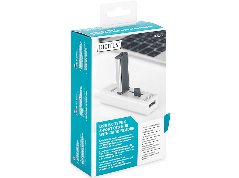 DIGITUS USB-C OTG 3-Port Hub + SD und MicroSD Kartenleser, Weiß; USB Hub — Foto 5 von 5