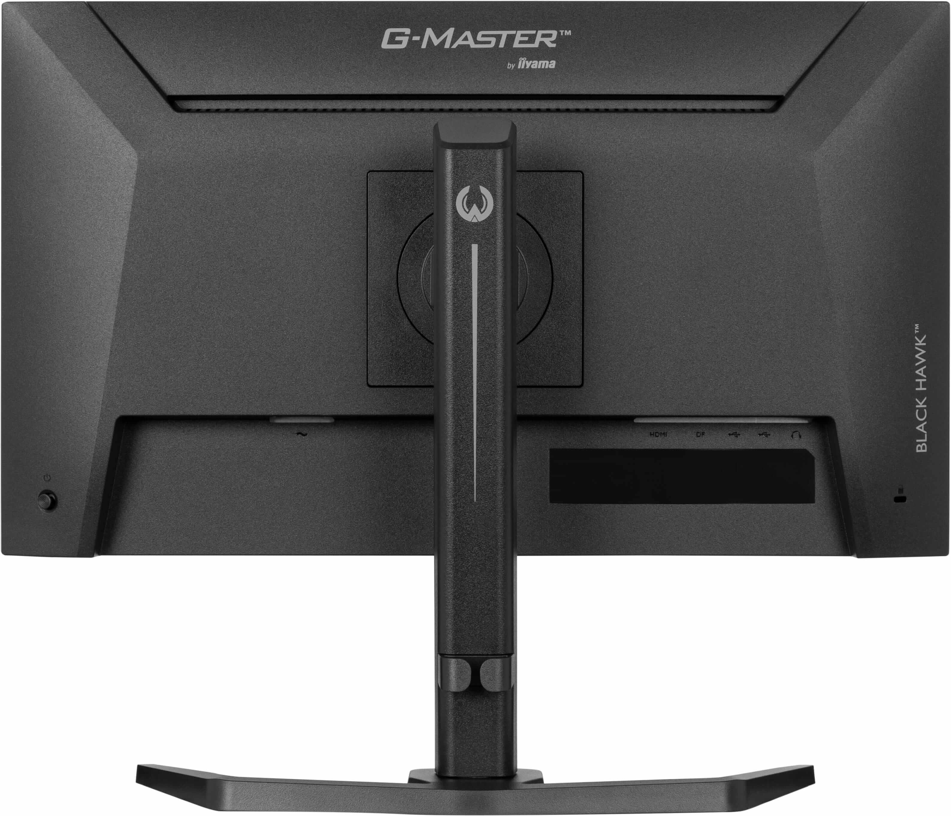 Tył czarnego monitora z portami i podstawą. Widoczne logo G-Master.