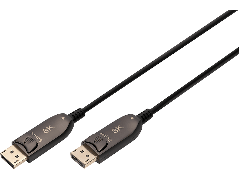 DIGITUS DisplayPort AOC Hybrid Glasfaserkabel, UHD 8K, 15 m, Schwarz; DisplayPort Glasfaserkabel----DisplayPort Glasfaserkabel