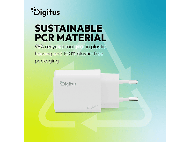 DIGITUS USB-Ladegerät 20W, 1x USB-C, 1x USB-A, Weiß; USB-Ladegerät----USB-Ladegerät — Foto 2 von 5