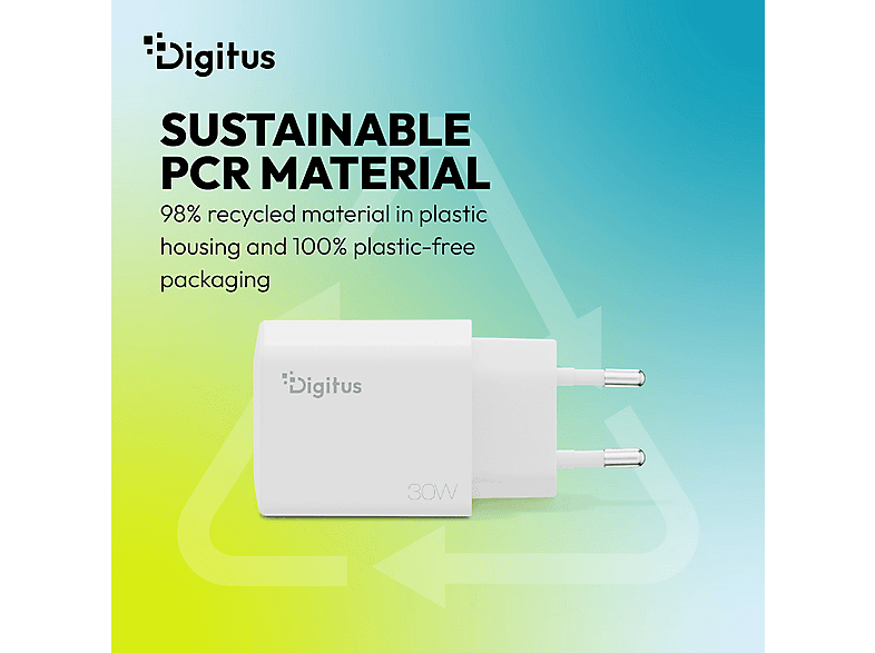 DIGITUS USB-GaN-Ladegerät 30W, 1x USB-C, 1x USB-A, Weiß; USB-Ladegerät----USB-Ladegerät — Foto 2 von 5