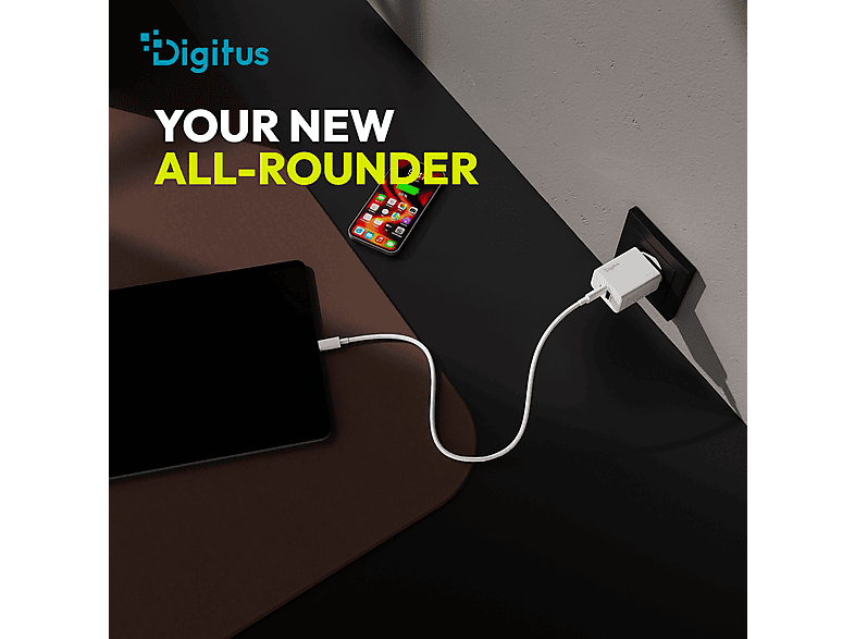 DIGITUS USB-GaN-Ladegerät 30W, 1x USB-C, 1x USB-A, Weiß; USB-Ladegerät----USB-Ladegerät — Foto 3 von 5