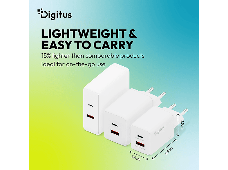 DIGITUS USB-GaN-Ladegerät 45W, 1x USB-C, 1x USB-A, Weiß; USB-Ladegerät----USB-Ladegerät — Foto 3 von 5