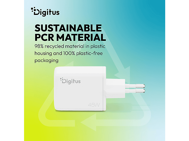 DIGITUS USB-GaN-Ladegerät 45W, 1x USB-C, 1x USB-A, Weiß; USB-Ladegerät----USB-Ladegerät — Foto 4 von 5