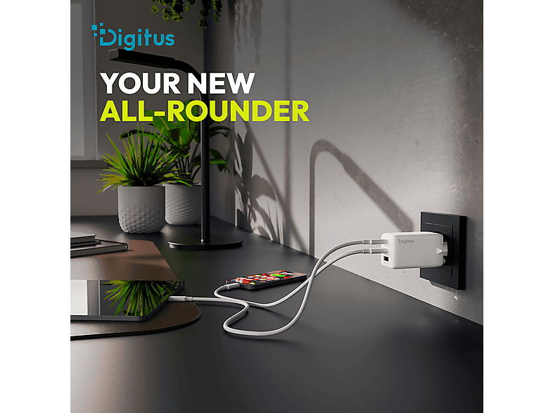 DIGITUS USB-GaN-Ladegerät 67W, 2x USB-C, 1x USB-A, Weiß; USB-Ladegerät----USB-Ladegerät — Foto 5 von 5