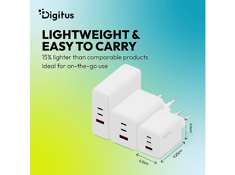DIGITUS USB-GaN-Ladegerät 100W, 2x USB-C, 1x USB-A, Weiß; USB-Ladegerät----USB-Ladegerät — Foto 3 von 5