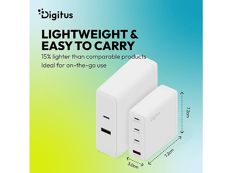 DIGITUS USB-GaN-Ladegerät 140W, 3x USB-C, 1x USB-A, Weiß; USB-Ladegerät----USB-Ladegerät — Foto 4 von 5