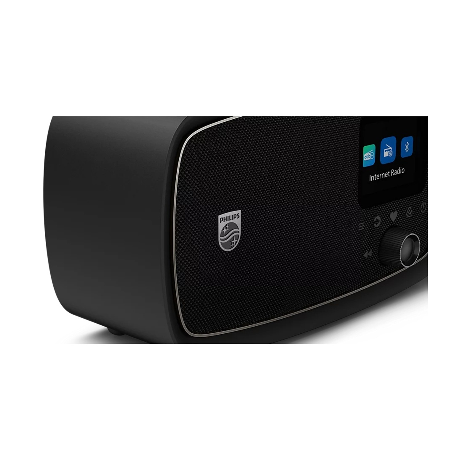 Una radio internet nera con logo Philips e manopola.