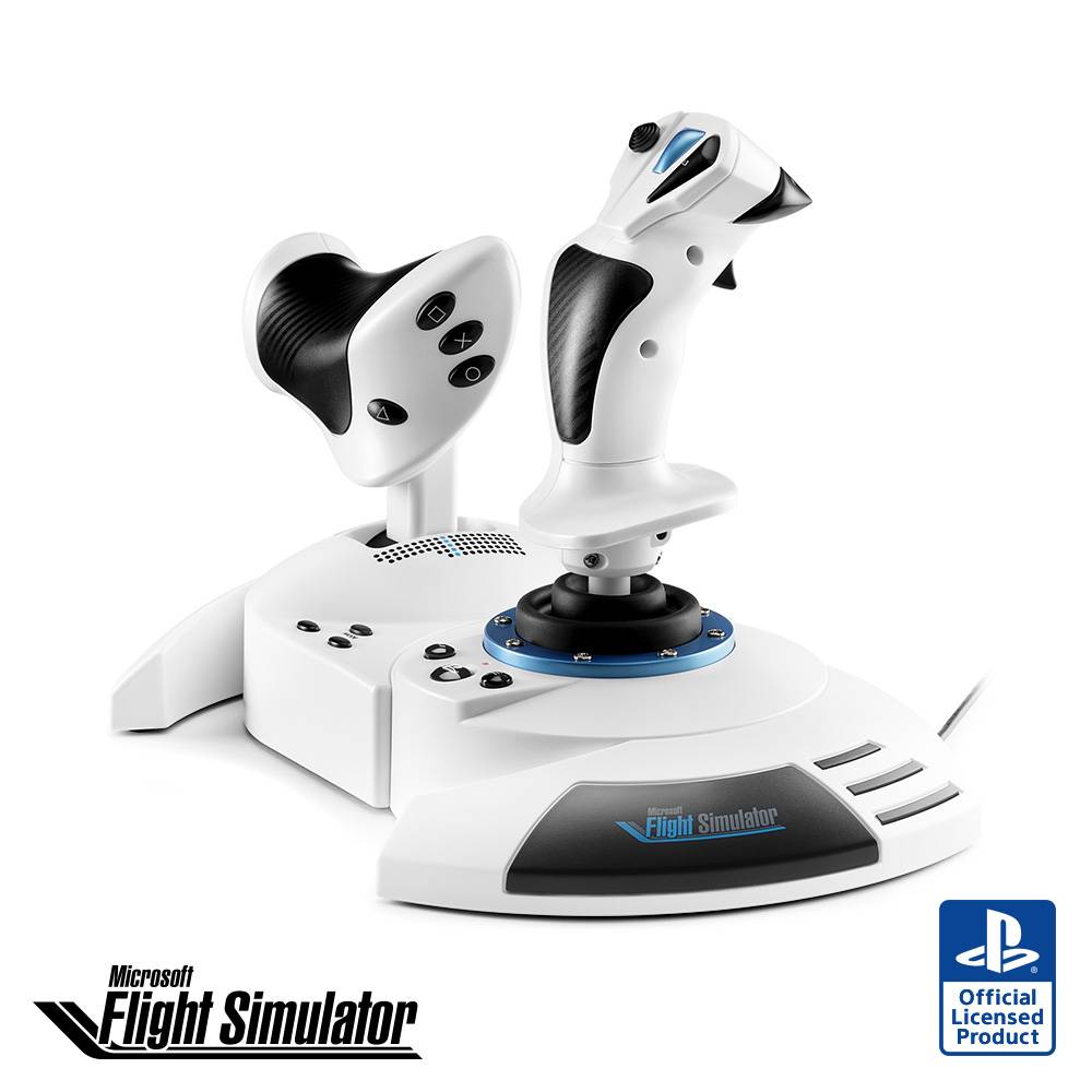 Joystick blanco para simulador de vuelo con acelerador y botones. Producto oficial.