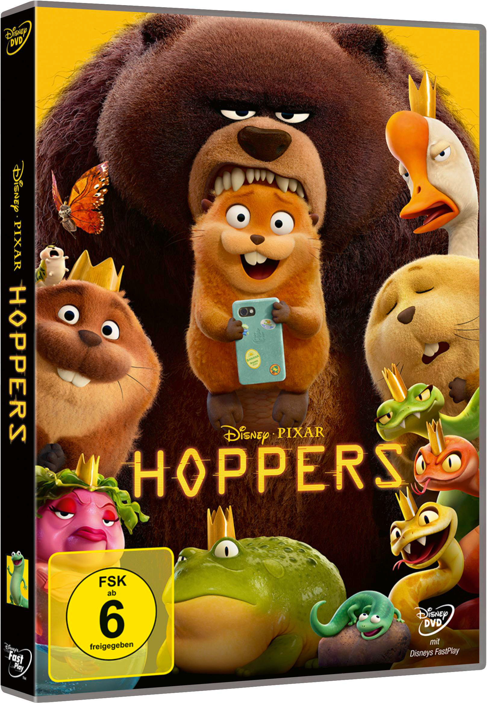 Das Filmplakat zeigt Zeichentricktiere mit Kronen, darunter ein Bär, ein Frosch und Schlangen.