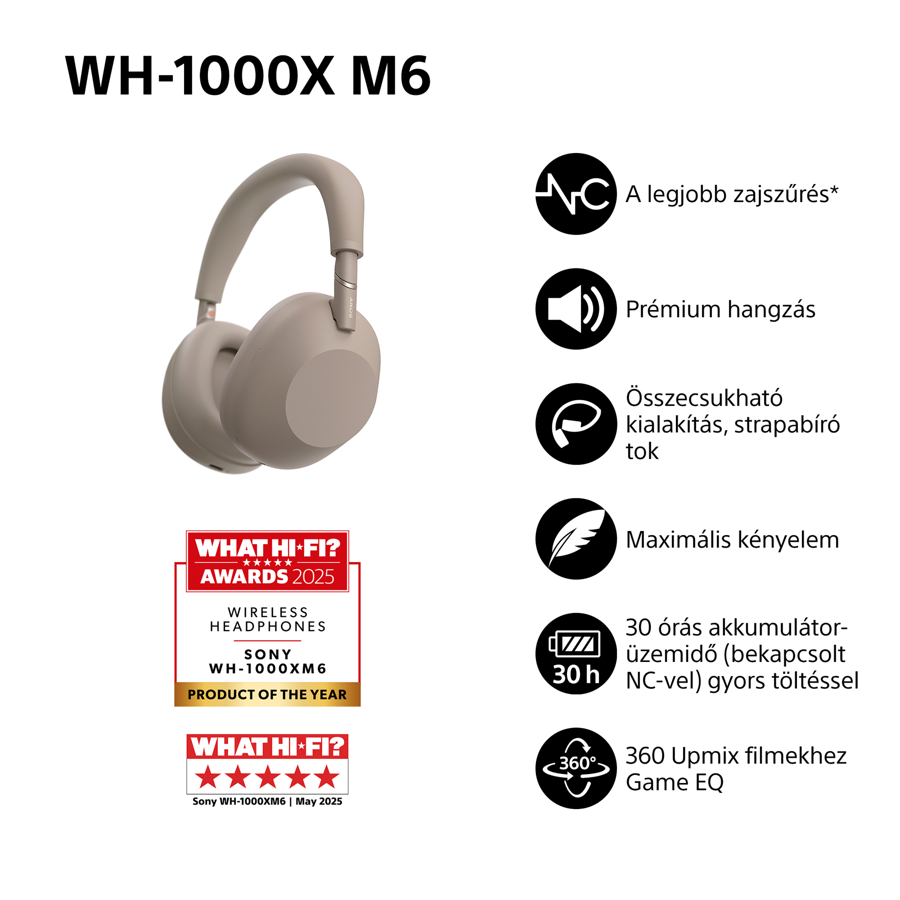 Sony WH-1000XM6 fejhallgató: legjobb zajszűrés, prémium hangzás, összecsukható.