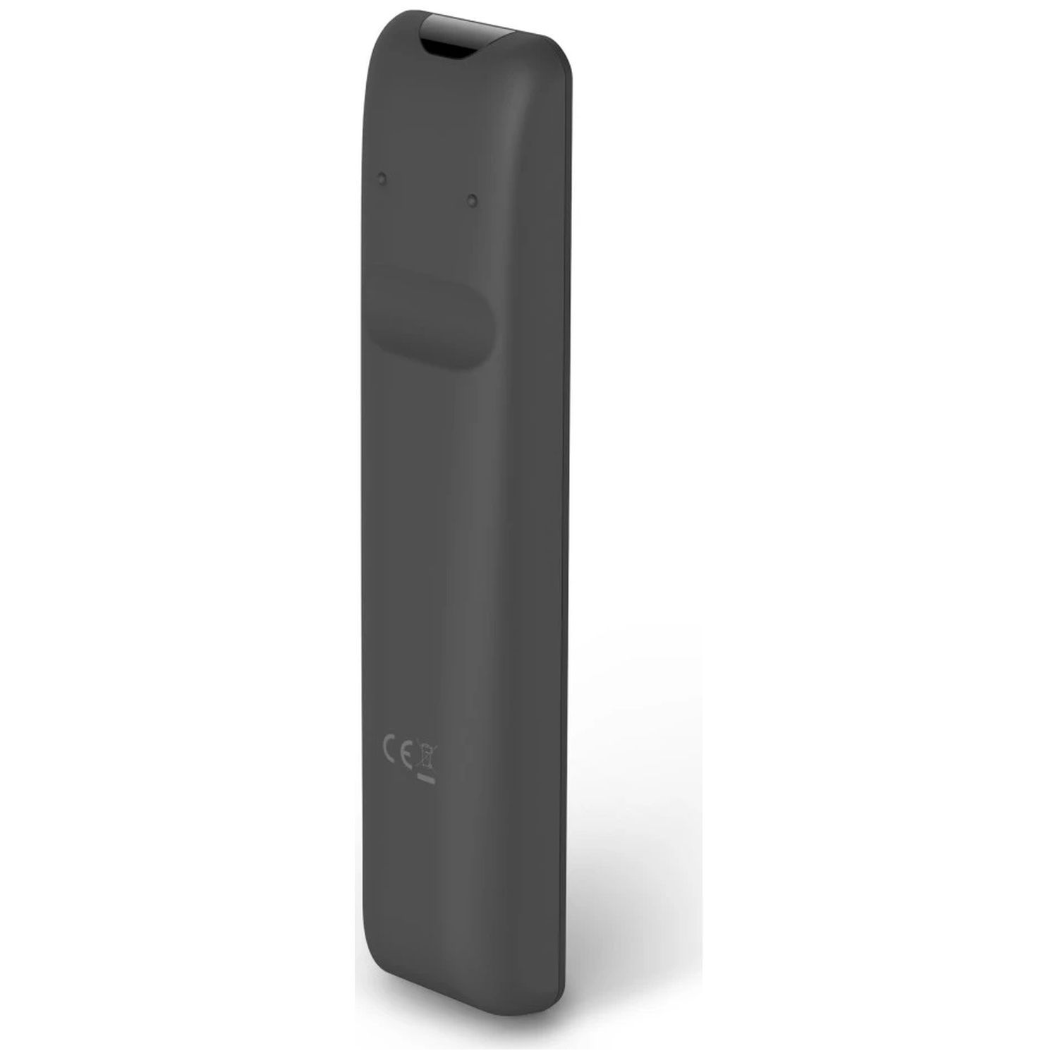 Dos de télécommande fin, gris foncé, avec marquage CE.