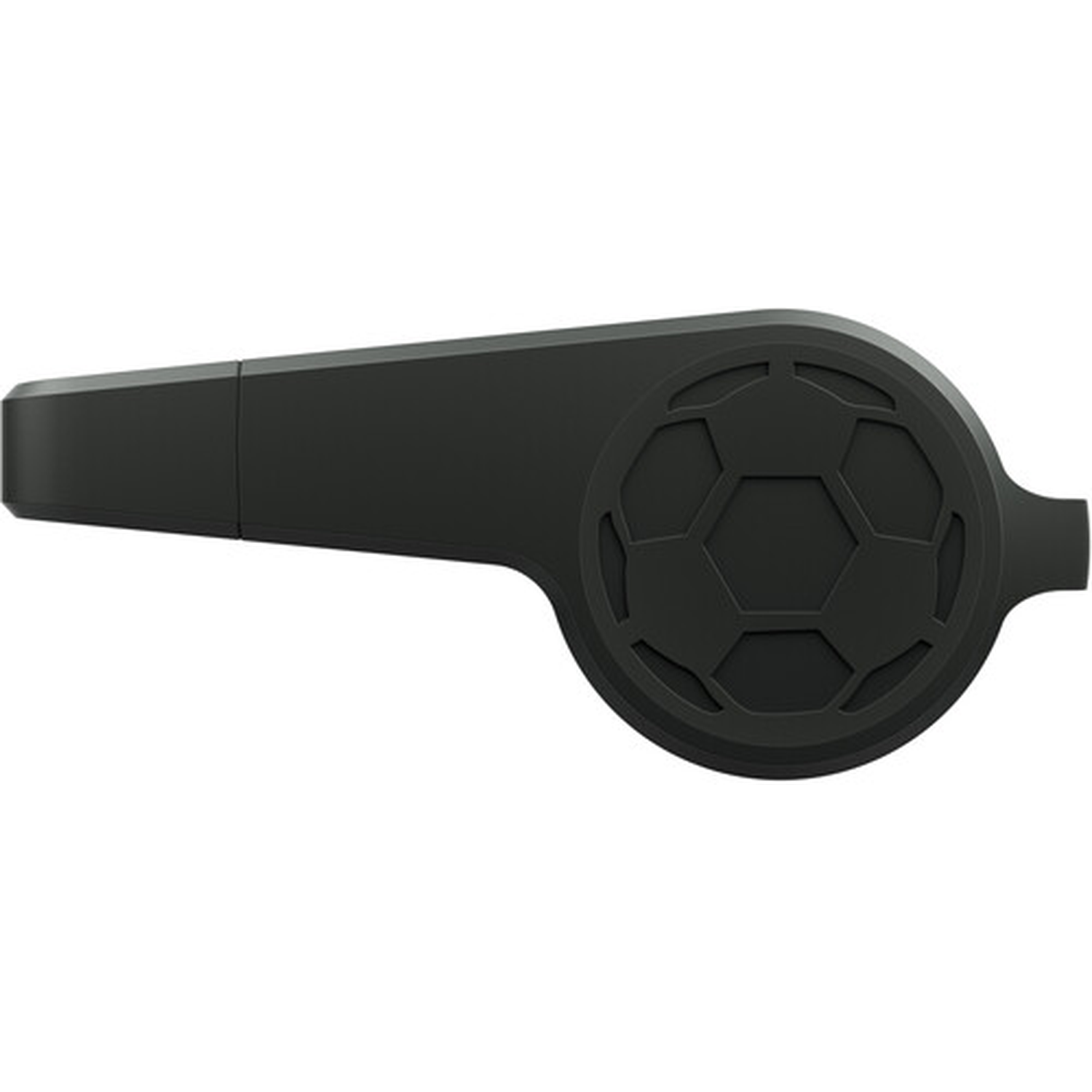 Zwarte fluit met een voetbalachtig patroon aan de zijkant.