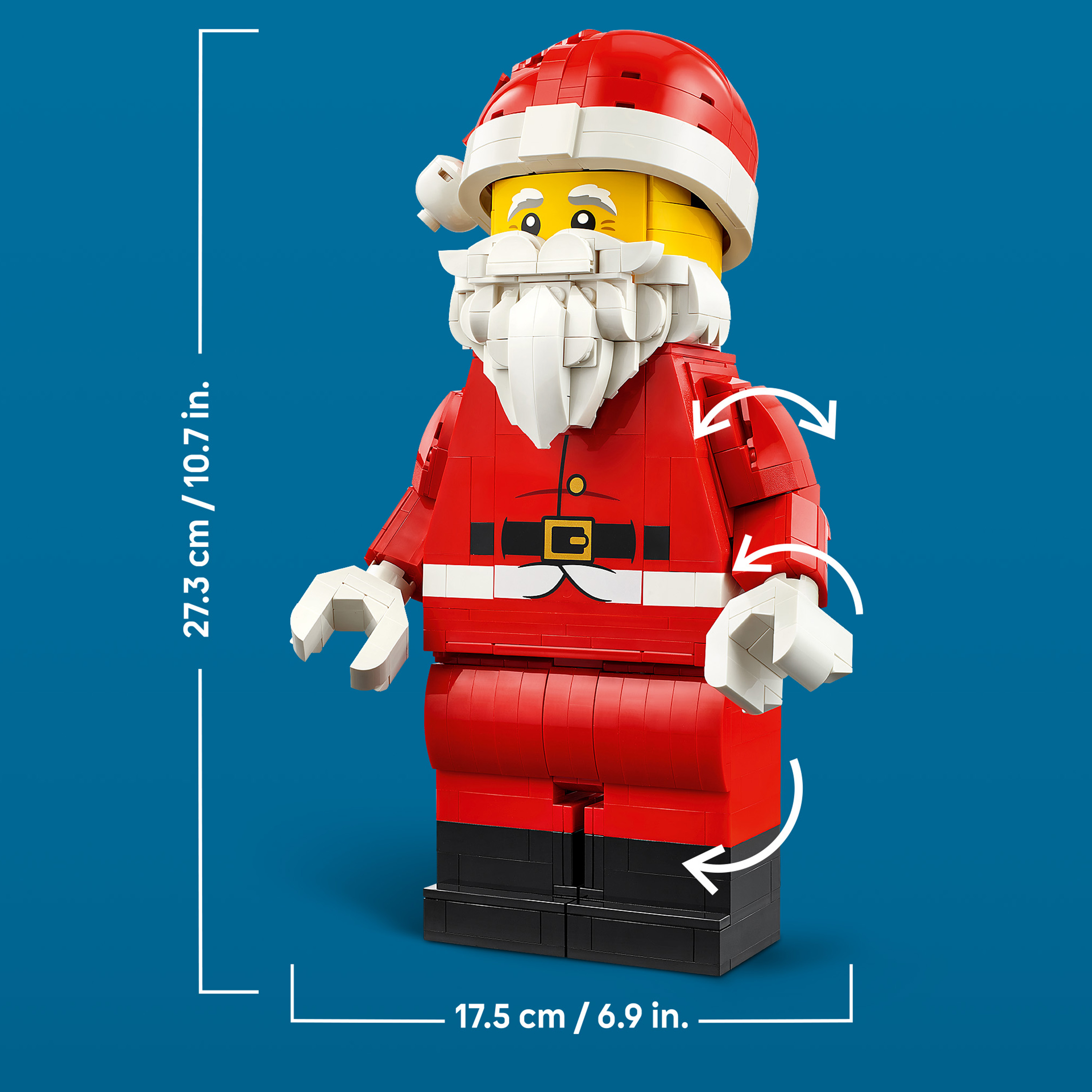 Eine Lego-Figur von Weihnachtsmann in Rot mit Bart und Mütze.