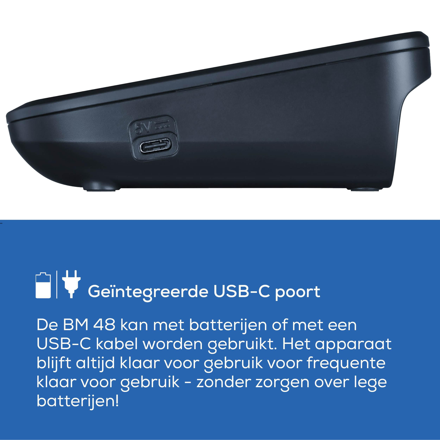 Black device with USB-C port and charging indicator.