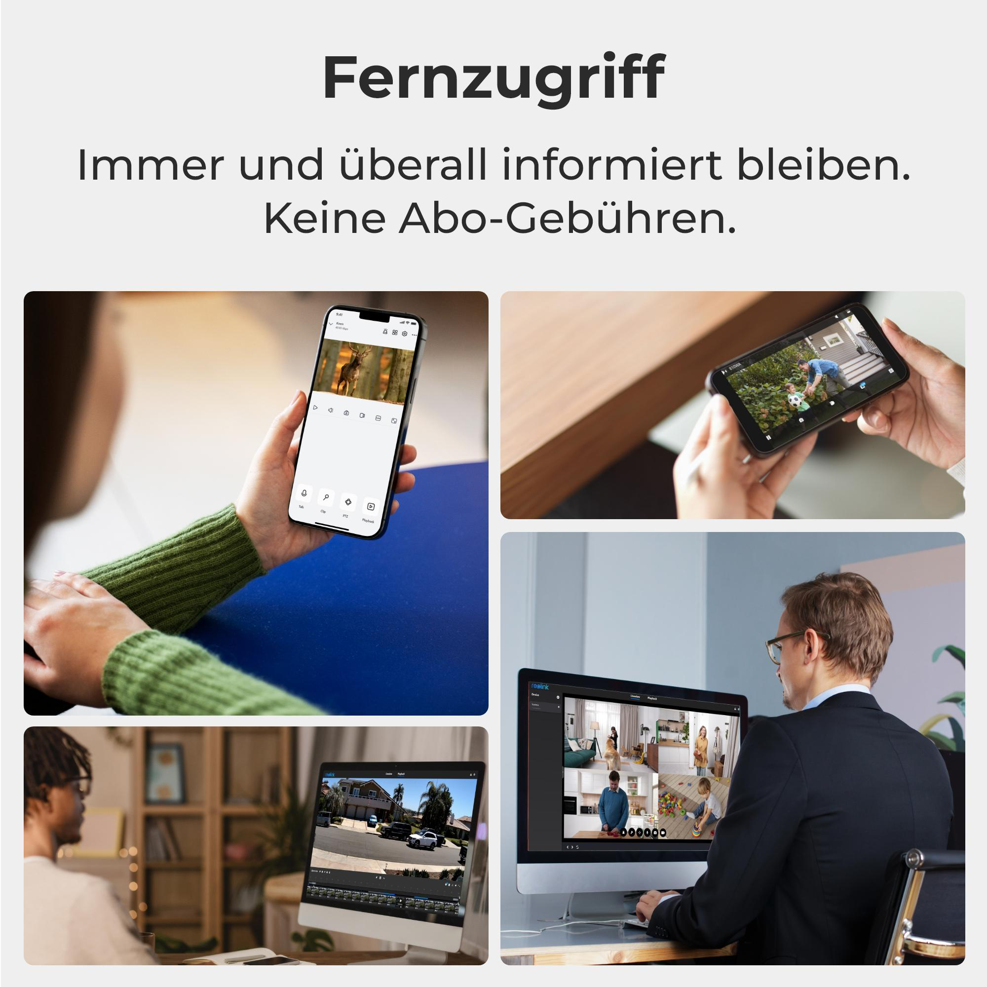 Fernzugriff auf Überwachungskameras per Handy und Computer.