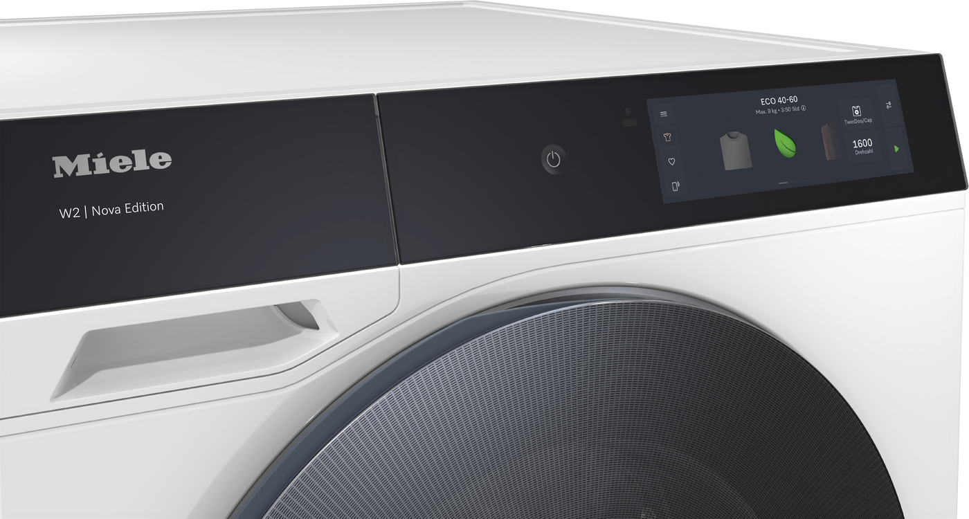 Miele Waschmaschine mit Touchscreen-Display zeigt ECO 40-60 Programm.