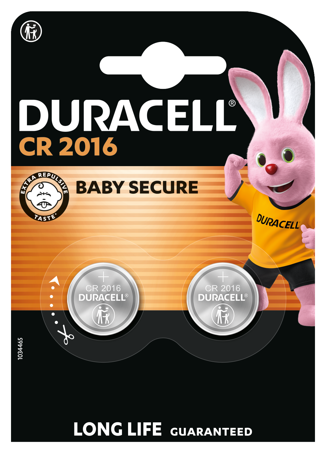 Baterie Duracell CR 2016 z zabezpieczeniem dla dzieci, różowy królik.