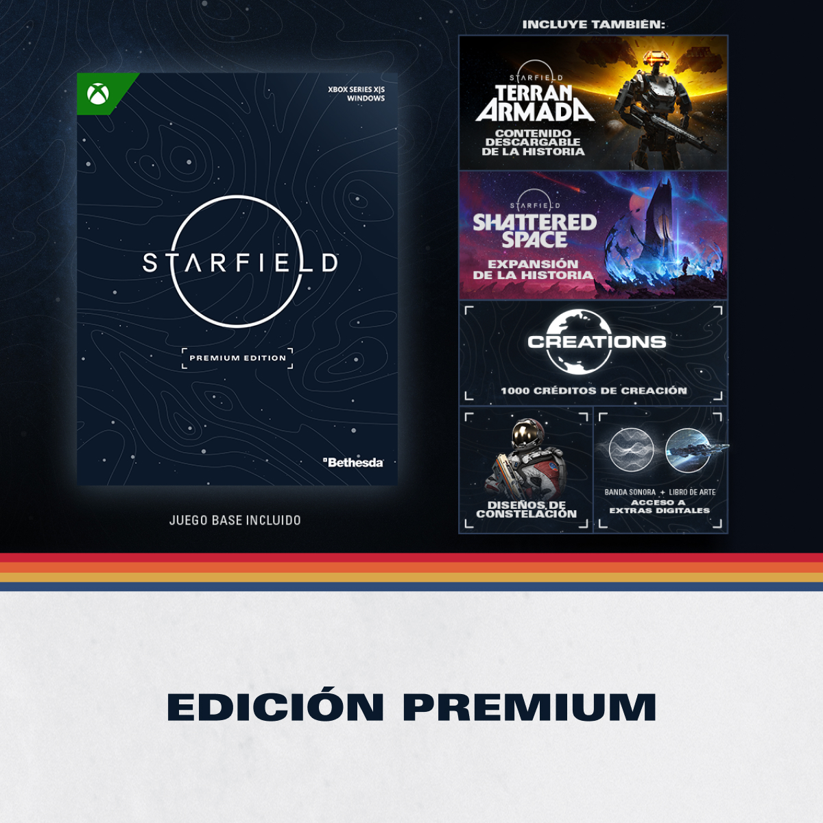 Edición Premium de Starfield para Xbox Series X/S y Windows con contenido.