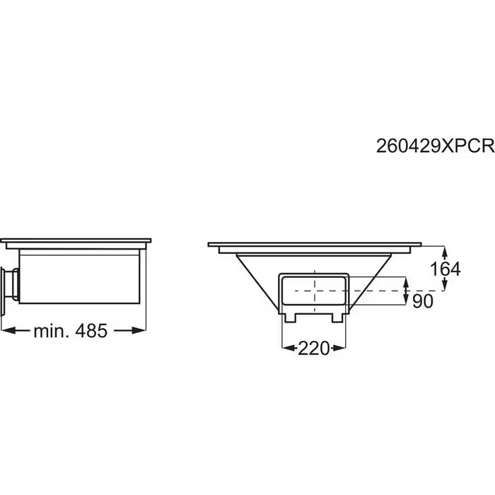 Technische Zeichnung eines Abflusssystems mit Maßen.