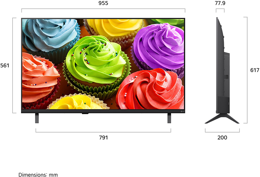 Egy TV képernyő színes cupcake-okat mutat behabosítóval és szórócukorral.