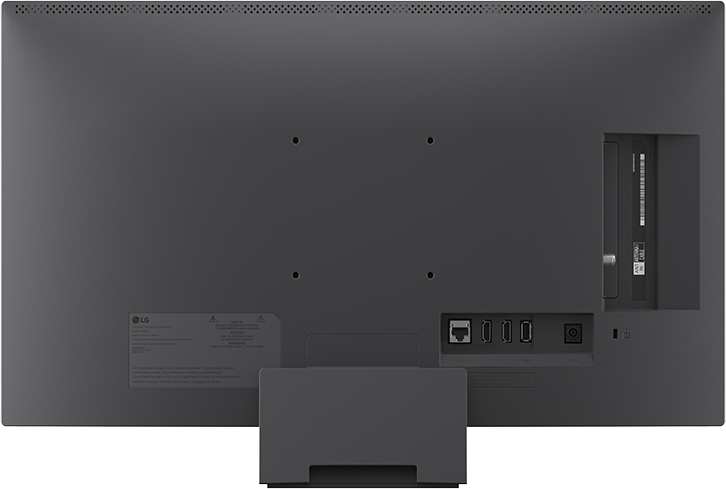 TV hátoldala csatlakozókkal: LAN, HDMI, USB és tápellátás.