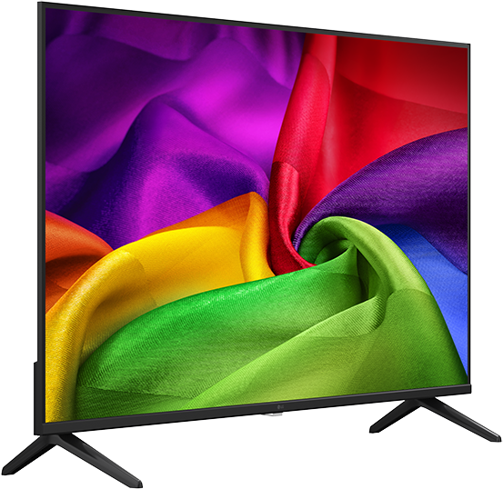 Egy modern televízió színes anyagmintát jelenít meg a képernyőjén.