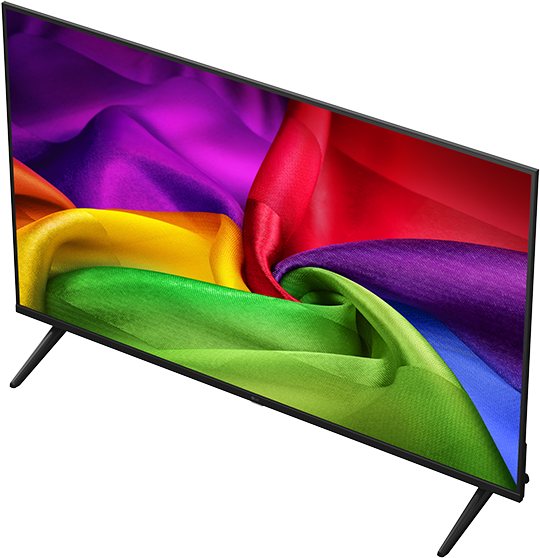 Egy modern televízió színes anyagmintával a képernyőjén.