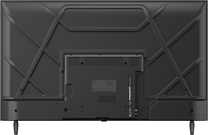 Fekete televízió hátulja csatlakozókkal és szellőzőnyílásokkal.