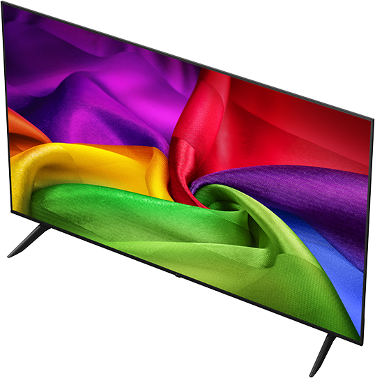 Egy modern televízió színes anyagmintával a képernyőjén.