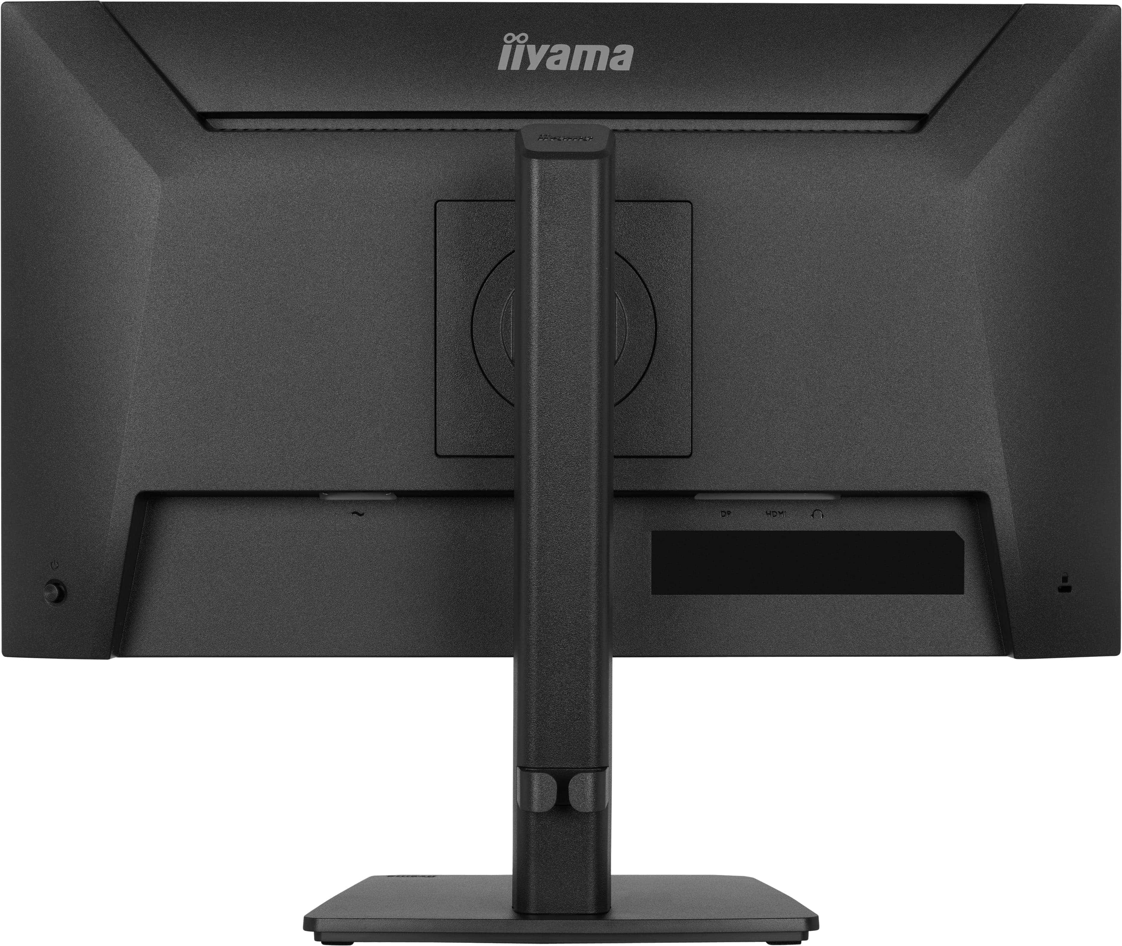 Rückseite eines schwarzen Monitors mit iiyama-Logo und Anschlüssen.