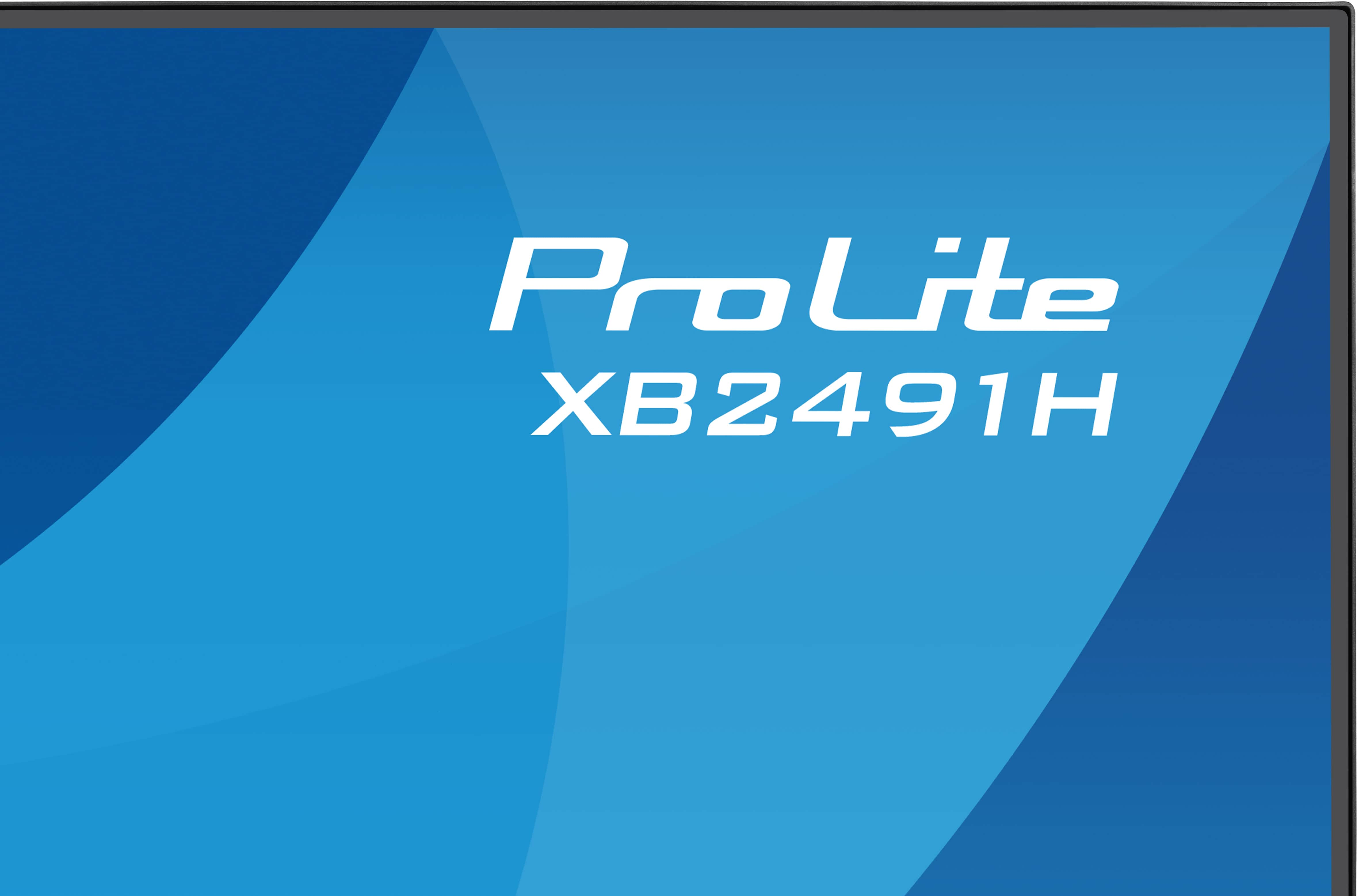 Blauer Hintergrund mit weißen Schriftzügen 'ProLite XB2491H'.