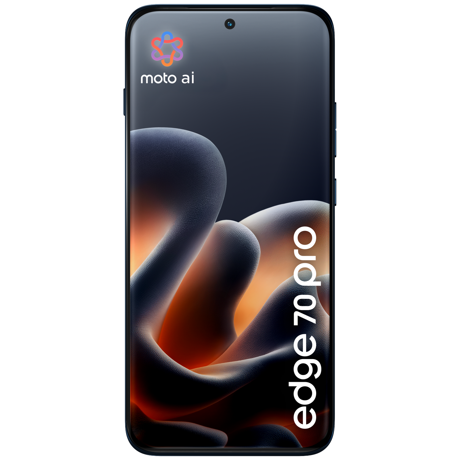 A smartphone displaying "moto ai" and "edge 70 pro" text.