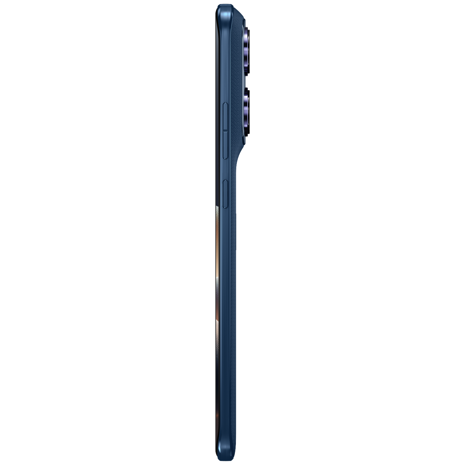 Side view of a dark smartphone with three cameras on the right side.