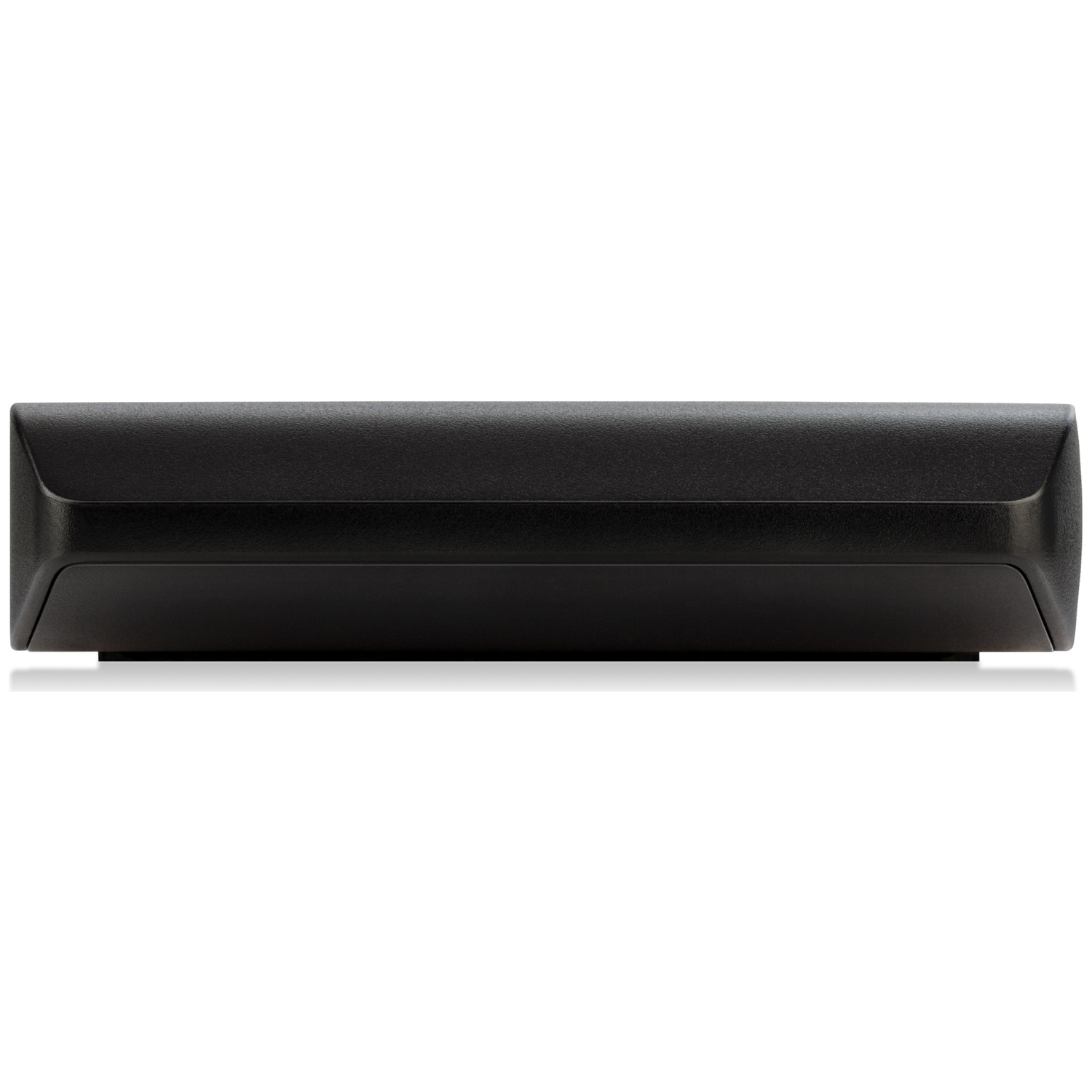 Boîtier rectangulaire noir aux coins arrondis sur fond blanc.