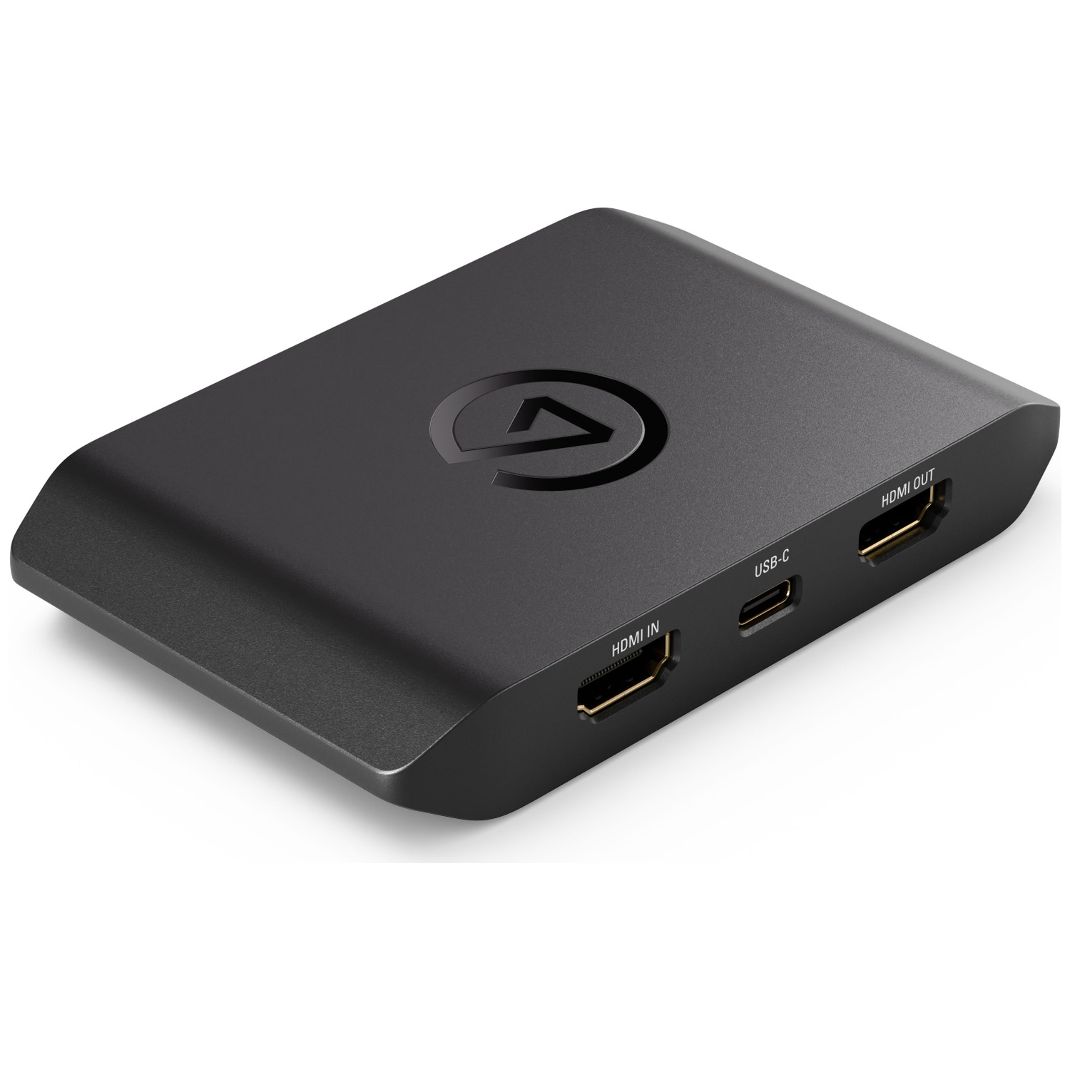 Un appareil de capture noir avec entrée/sortie HDMI et port USB-C.